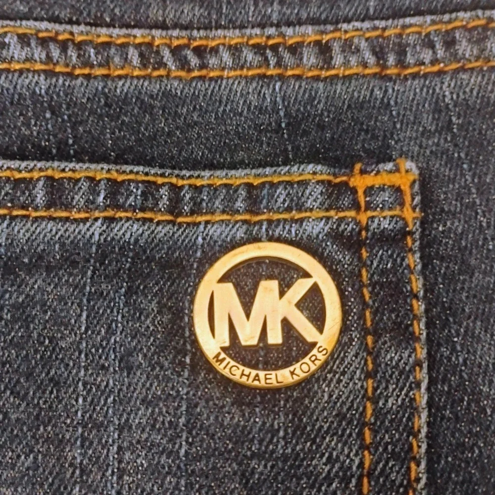 Michael Kors Womens 8 Dark Wash Bootcut Stretch Jeans Gold MK Logo H